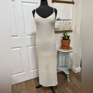 Elegant Cream Knit Bodycon Maxi Dress